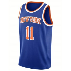 Men's Blue #11 Basketball Jersey - Embroidered NEW YORK Streetwear Design, Breathable Loose Fit Pullover for All-Season Casual & Sports Wear, Machine Washable Round Neck Top for Men & Teens