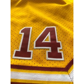 Men's Yellow # 14 Basketball Shorts with Pockets, Casual Fashion, Breathable Sports Zipper, High Quality Embroidered Shorts