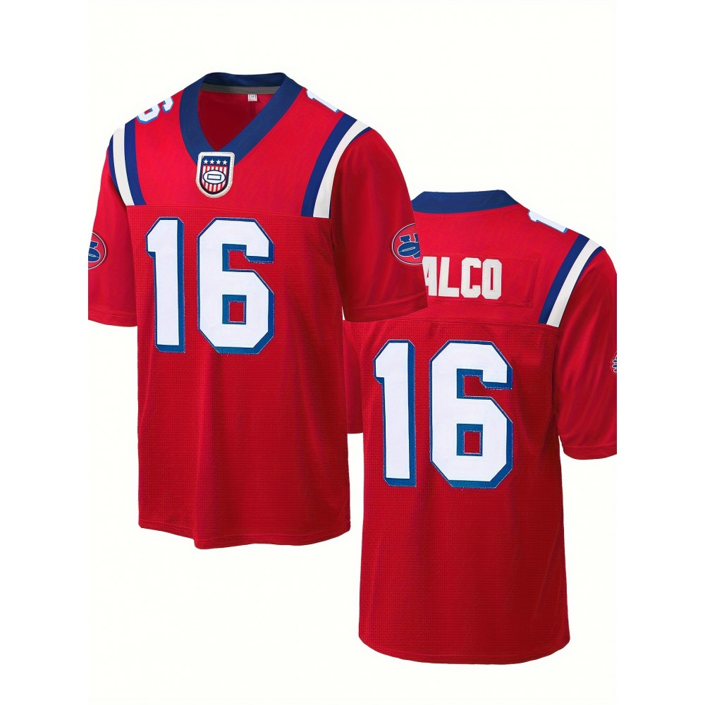Men's Red # 16 American Football Suit Loose Embroidered Sports, Fashion, Casual, Street Breathable Football Suit