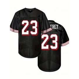 Men's Black #23 American Football Jersey - Loose Fit Breathable Embroidered Sports Top with V-Neck & Striped Accents for Casual Streetwear, Outdoor Activities, All-Season Wear, Athletic Leisurewear, Embroidered Detailing