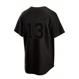 Men's Black #13 Baseball Shirt with Classic Embroidered Letter Design, Button-Up V-Neck Loose Fit Breathable Fabric for Training, Competition & Casual Wear - All-Season Sportswear for Men & Youths, Durable Sportswear