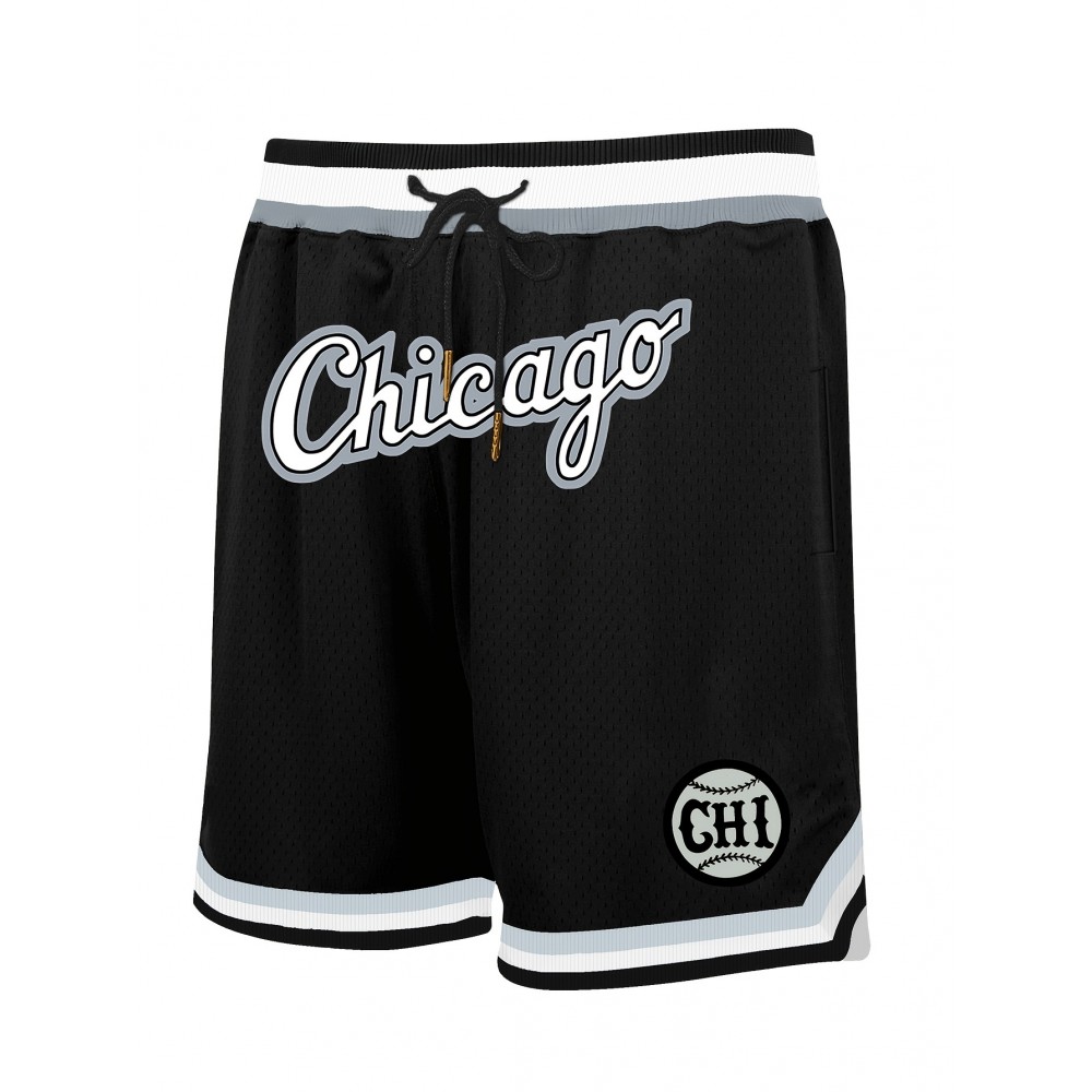 Men's Chicago Embroidered Polyester Basketball Shorts, 100% Knit Fabric, Loose Fit, with Pockets, for Casual & Athletic Wear, Four Seasons Sports Style