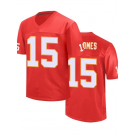 Men's Red #15 American Football Jersey - Loose Fit Breathable Embroidered V-Neck, All-Season Casual & Sports Wear for Street Style, Outdoor Activities, Gym, Camping - Machine Washable