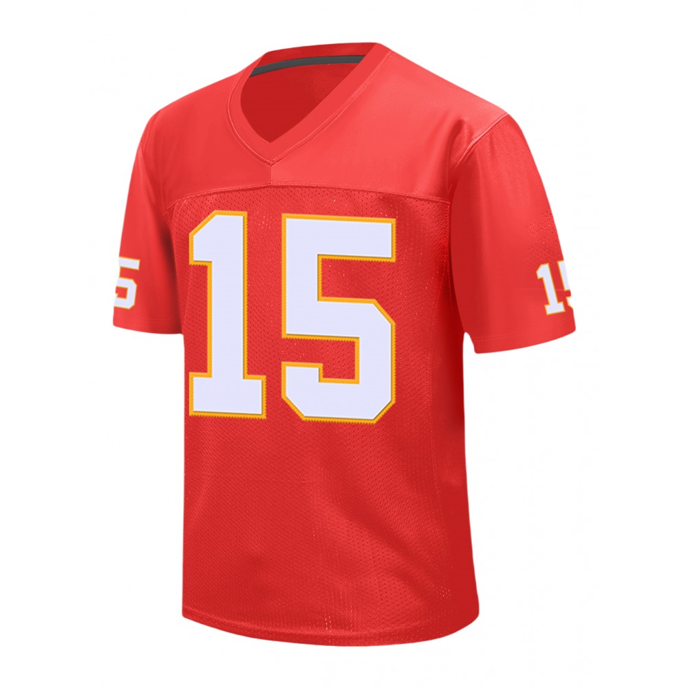 Men's Red #15 American Football Jersey - Loose Fit Breathable Embroidered V-Neck, All-Season Casual & Sports Wear for Street Style, Outdoor Activities, Gym, Camping - Machine Washable