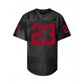 Men's Black #23 American Football Jersey - Breathable Mesh Loose Fit V-Neck with Embroidered TREY Name & Number, All-Season Casual Streetwear for Sports, Outdoor Activities & Football Parties, Sports Fan Apparel, Sporty Vneck, Airflow Enhancing Design