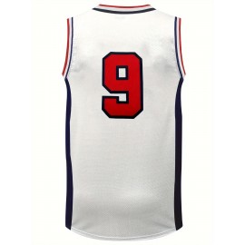 Men's White # 9 Basketball Shirt Casual, Fashionable, Breathable, High-quality Embroidered Street Basketball Pullover