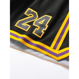 Men'S Black # 8-24 Basketball Shorts With Pockets Casual Fashion Breathable Sports Zipper High Quality Embroidered Shorts