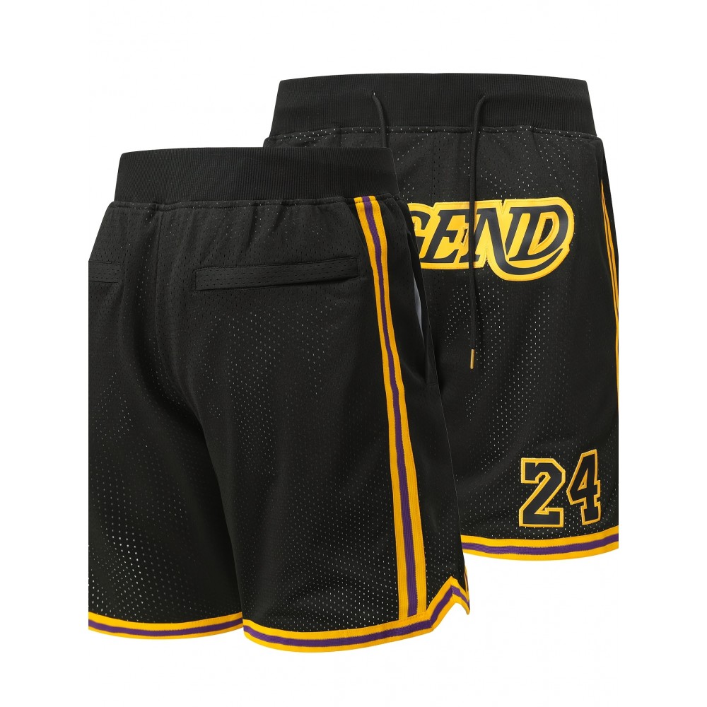 Men'S Black # 8-24 Basketball Shorts With Pockets Casual Fashion Breathable Sports Zipper High Quality Embroidered Shorts