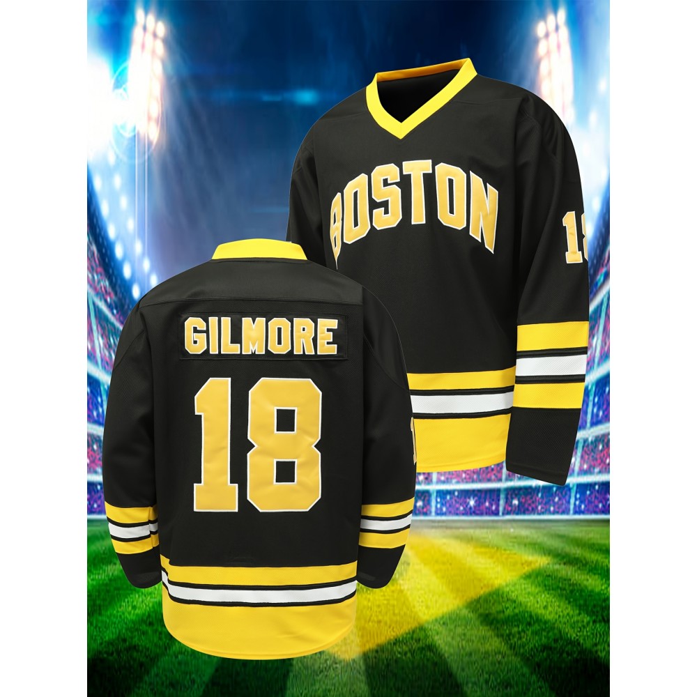 Men's Black # 18 Ice Hockey Sweatshirt, Loose Embroidered Long Sleeves, Sporty, Fashionable And Casual, Breathable On The Street