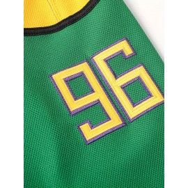 Men's Green #96 Embroidered Ice Hockey Jersey - Loose Fit, Long Sleeve, V-Neck, Breathable Polyester, Sporty & Casual Design for Streetwear, Parties, and Outdoor Activities