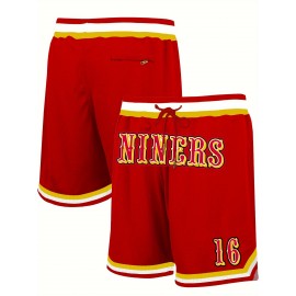 Men'S Red And Yellow # 16 Rugby Shorts With Pockets, Casual, Fashionable, Breathable, Sports Zipper, High Quality Embroidered Shorts