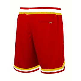 Men'S Red And Yellow # 16 Rugby Shorts With Pockets, Casual, Fashionable, Breathable, Sports Zipper, High Quality Embroidered Shorts