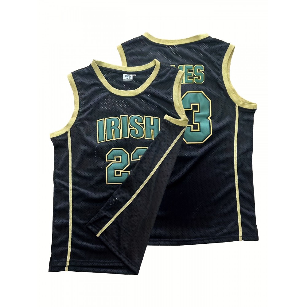 Men'S #23 Basketball Jersey Vintage Embroidered Crewneck Breathable Race Training Uniform Jersey Sleeveless Top Black Green S-XXXL
