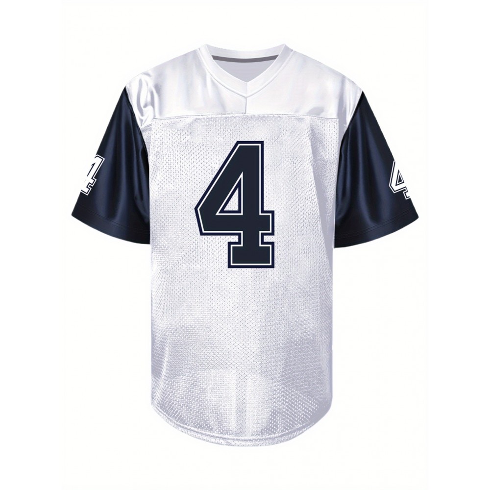 Men'S White Patchwork Sleeves # 4 American Football Uniform, Loose Embroidery Sports, Fashionable And Casual, Street Breathable Football Uniform