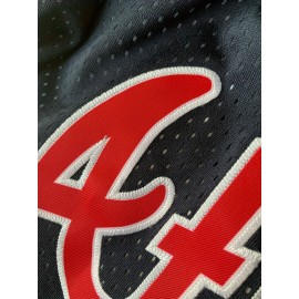 Men's #13 Atlanta Embroidered Basketball Shorts - Dark Blue, Breathable & Stylish with Pockets, Zipper Detail, Red & White Striped Trim, Ideal for Sports & Casual Wear, Athletic Leisure Wear|Relaxed Fit Shorts|Polyester Fabric, Basketball Gear