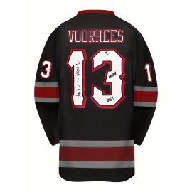 Men's #13 Black Ice Hockey Jersey - Breathable, Embroidered Long Sleeve V-Neck Sweatshirt for Sports & Casual Wear