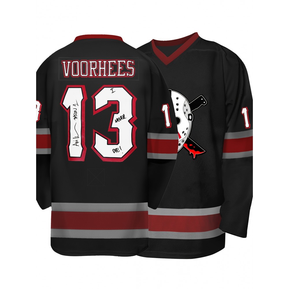 Men's #13 Black Ice Hockey Jersey - Breathable, Embroidered Long Sleeve V-Neck Sweatshirt for Sports & Casual Wear