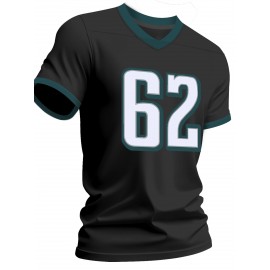 Men'S Black # 62 American Football Jersey Casual Loose Letter Embroidered Sports Style, Fashionable Street Breathable Football Jersey