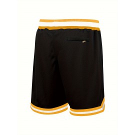 Men's Black & Yellow #21 Basketball Shorts with Pockets - Breathable Mesh Athletic Shorts, Embroidered Pittsburgh Lettering & Number 21, Loose Fit for Sports, Casual & Outdoor Activities, Basketball Accessories