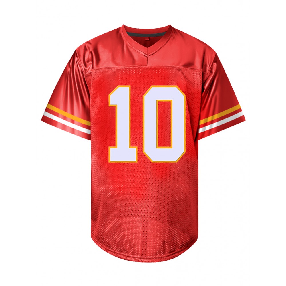 Men's Red #10 American Football Jersey - Loose Fit Breathable Embroidered V-Neck Top for Casual Streetwear, Sports & Outdoor Activities | All-Season Machine Washable Football Suit, Athletic Apparel, Sporty Design, Embroidered Detailing