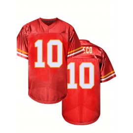 Men's Red #10 American Football Jersey - Loose Fit Breathable Embroidered V-Neck Top for Casual Streetwear, Sports & Outdoor Activities | All-Season Machine Washable Football Suit, Athletic Apparel, Sporty Design, Embroidered Detailing