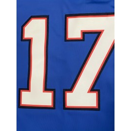 Men'S Blue # 17 American Football Jersey Casual Loose Letter Embroidered Sports Style, Fashionable Street Breathable Football Jersey