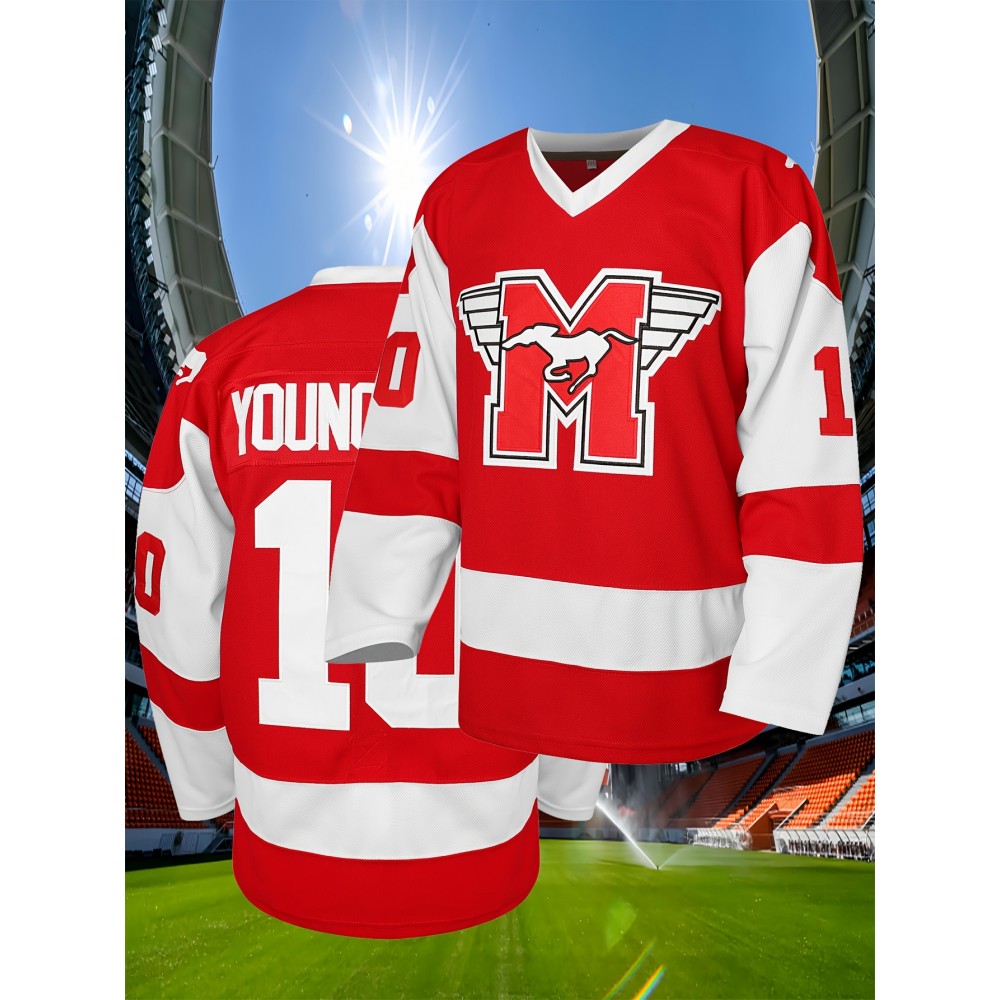Men'S Ice Hockey Jersey # 10 Red Embroidered Ice Hockey Jersey Loose Fit Polyester Knit - Perfect For Casual And Sportswear Machine Washable - Sizes From S To XXXL
