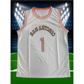 Men's #1 San Antonio Basketball Jersey - White Embroidered Letters & Numbers, Loose Fit, 100% Polyester Knit Fabric, Round Neck, Perfect for Team Sports, Parties, and Outdoor Activities