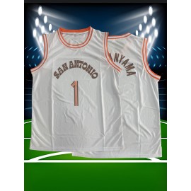 Men's #1 San Antonio Basketball Jersey - White Embroidered Letters & Numbers, Loose Fit, 100% Polyester Knit Fabric, Round Neck, Perfect for Team Sports, Parties, and Outdoor Activities