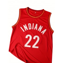 Men's Basketball Jersey #22 Red with Giant Lettering - 100% Polyester Loose Fit Sportswear, Breathable & Machine Washable for Training, Casual Wear, Outdoor Activities (S-3XL)