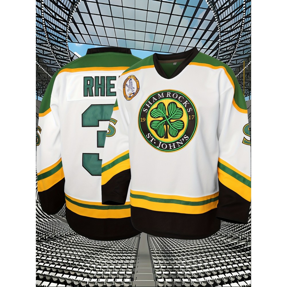 Men's #3 Embroidered Ice Hockey Jersey - Vibrant Green & White V-Neck, Breathable Knit Fabric, Casual Sports Uniform for Parties, Training & Casual Attire, Sizes S-3XL