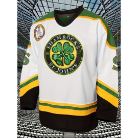 Men's #3 Embroidered Ice Hockey Jersey - Vibrant Green & White V-Neck, Breathable Knit Fabric, Casual Sports Uniform for Parties, Training & Casual Attire, Sizes S-3XL