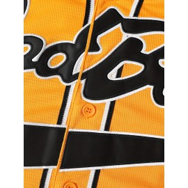 Men'S # 10 Yellow Embroidered Baseball Jersey - V-neck Loose Fit Polyester Shirt With Black Accents, Breathable And Durable, Suitable For Casual Team Sports And Outdoor Activities S-3XL Street Style Sports Styling Embroidery Details