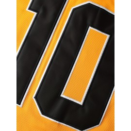 Men'S # 10 Yellow Embroidered Baseball Jersey - V-neck Loose Fit Polyester Shirt With Black Accents, Breathable And Durable, Suitable For Casual Team Sports And Outdoor Activities S-3XL Street Style Sports Styling Embroidery Details