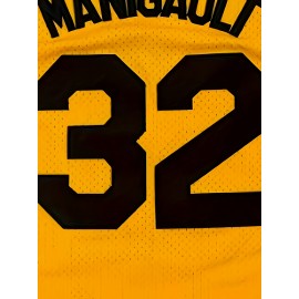 Casual Style, Men's #32 Yellow Basketball Jersey - Breathable Polyester, Round Neck Sportswear, Details, Loose Fit - Ideal for Team Sports, Casual Wear & More, Sizes S-XXXL
