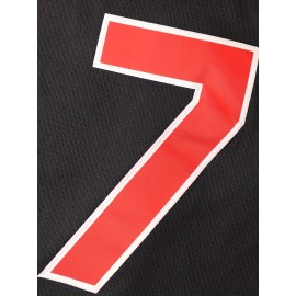 Men's Baseball Jersey #7 - Deep Blue Embroidered Polyester Loose Fit V-Neck Sports Shirt for Streetwear, Team Sports & Outdoor Activities (S-3XL), Outdoor Activewear, Casual Style, Bold Number Design