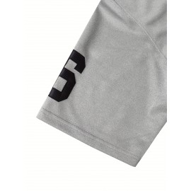 Men's Embroidered Number 6 Baseball Shirt - Grey Loose Knit V-Neck Button-Up, Polyester Sportswear for Spring Summer Fall, Casual & Team Sports (Sizes S-3XL)