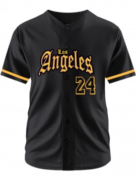 Men'S Black # 24 Baseball Jersey, Classic Retro High-End Letter Embroidery Design, Breathable Button Style Short Sleeved Shirt, Suitable for Training And Games