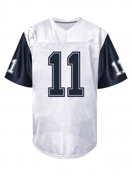 Men'S White Patchwork Sleeves # 11American Football Uniform, Loose Embroidery Sports, Fashionable And Casual, Street Breathable Football Uniform