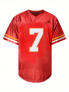 Men'S red # 7American Football Jersey Suit Loose Embroidered Sports, Fashionable and Casual, Street Breathable Football Suit