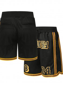 Men'S Black # 8-24 Basketball Shorts Casual Fashion Breathable Sports Zipper High Quality Embroidered Shorts