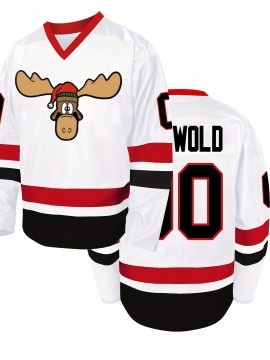 Men's White #00 Christmas Moose Ice Hockey Jersey - Embroidered Long Sleeve, V-Neck, Loose Fit, Breathable Polyester, Sporty & Casual for Parties, Streetwear & Outdoor Activities, Hockey Stocking Stuffers