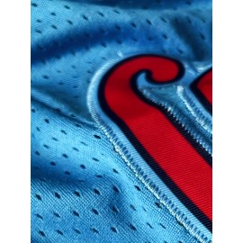 Moon Blue # Bird Animal Cartoon Embroidery Pattern, Baseball Shorts With Pocket, Casual Fashion, Breathable, Sports Zipper, High Quality Embroidered Shorts