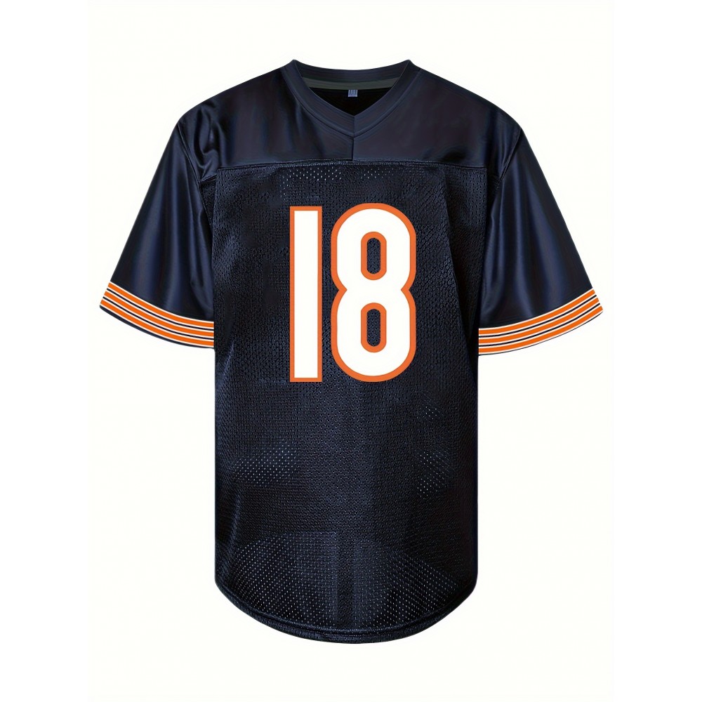 SheLucki Men'S Black #18 American Football Jersey, Loose Fit, Breathable Polyester, V-Neck, Embroidered Sports Top, Casual Streetwear for All Seasons