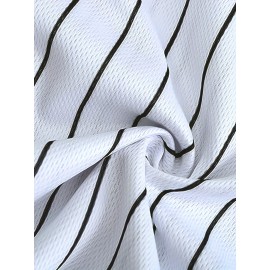 Men's #1 G-Youngsters Embroidered Baseball Jersey - Green & Black Striped, Breathable Polyester, V-Neck, Button-Up, Casual & Sporty Style for Parties, Streetwear, Training & Casual Attire