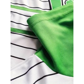 Men's #1 G-Youngsters Embroidered Baseball Jersey - Green & Black Striped, Breathable Polyester, V-Neck, Button-Up, Casual & Sporty Style for Parties, Streetwear, Training & Casual Attire