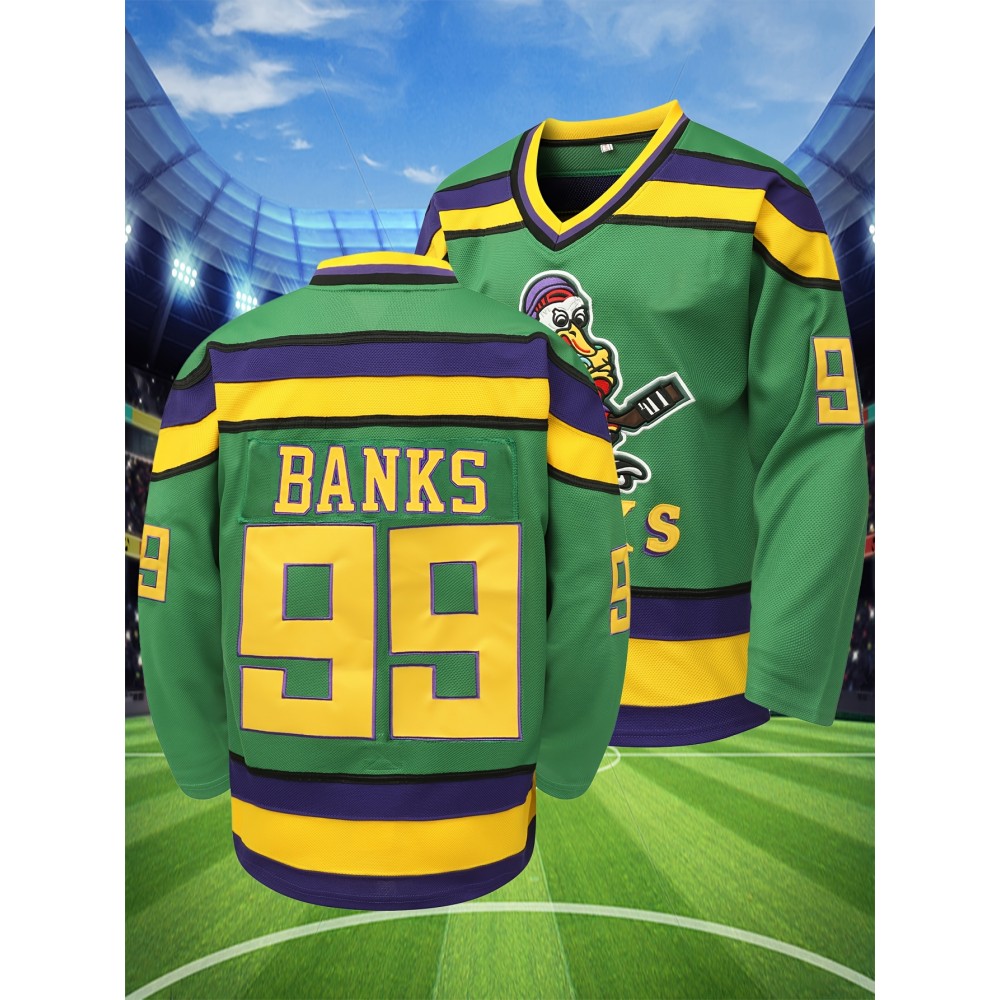 Men's Green # 99 Ice Hockey Sports Shirt, Loose Embroidered Long Sleeves, Sports Fashion Casual, Street Breathable