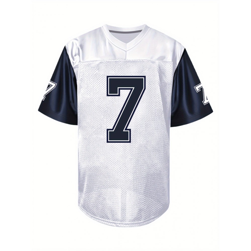 Men'S White Patchwork Sleeves # 7American Football Uniform, Loose Embroidery Sports, Fashionable And Casual, Street Breathable Football Uniform