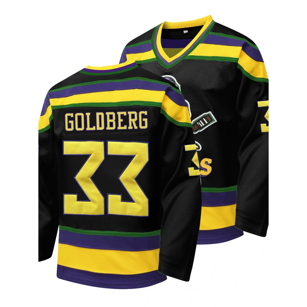 Men's #33 Black and Golden Ice Hockey Jersey - Embroidered, Breathable Polyester, V-Neck Captain's Sweatshirt with Striped Accents - Sporty & Casual for All Seasons