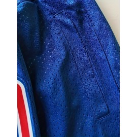 Blue High Quality Men's Embroidered Baseball Shorts with Pockets, Breathable, Casual Fashion, Sports Zipper